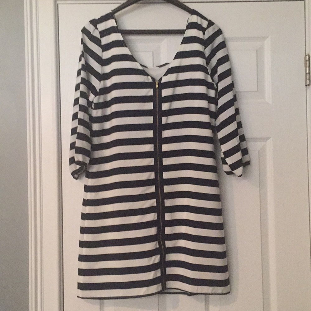 Navy and white dress with zipper back